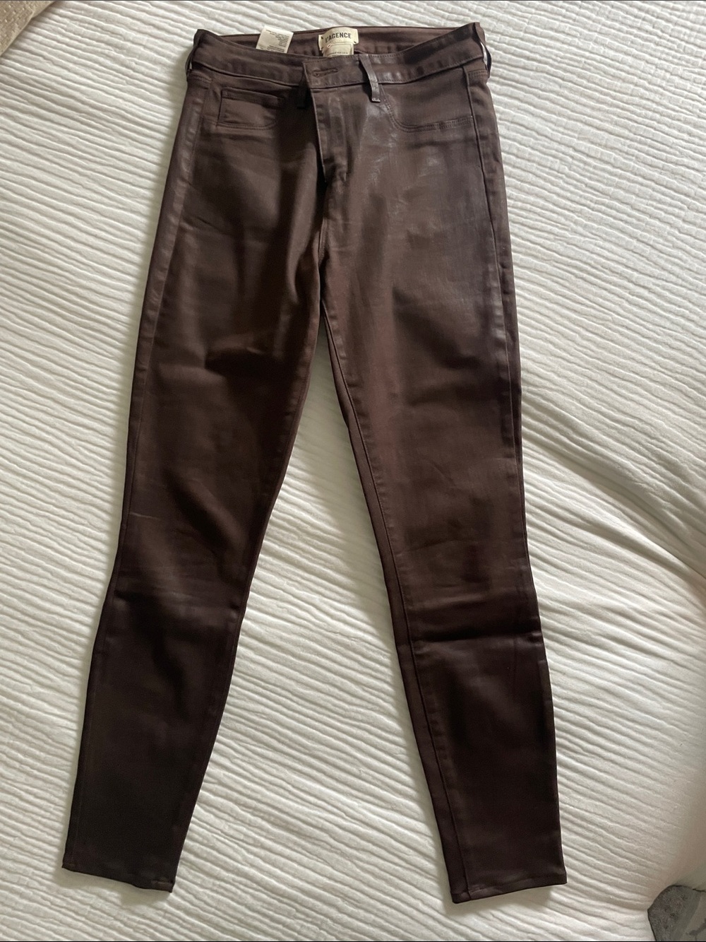 L'AGENCE Brown Straight Leg Coated Pants